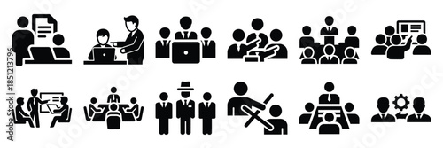 a collection of office teamwork minimal vector icon set, Human interaction vector icon set.
