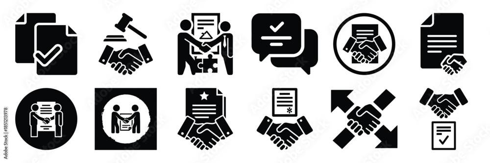 Obraz premium a collection of resolution agreement minimal vector icon set, Human interaction vector icon set.