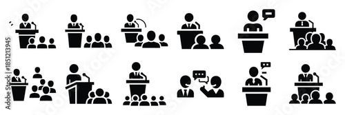a collection of public speaking interaction minimal vector icon set, Human interaction vector icon set.