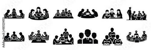 a collection of study group interaction minimal vector icon set, Human interaction vector icon set.