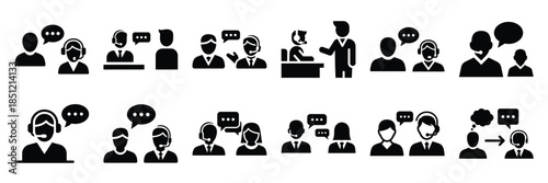 a collection of support agent interaction minimal vector icon set, Human interaction vector icon set.