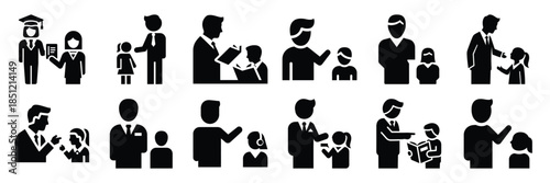 a collection of teacher student interaction minimal vector icon set, Human interaction vector icon set.