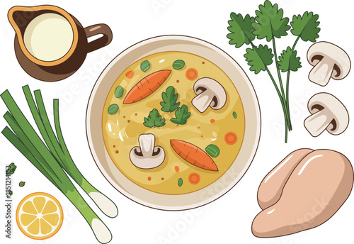 Creamy Chicken and Mushroom Soup Illustration