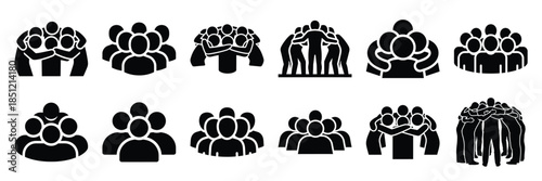 a collection of team huddle minimal vector icon set, Human interaction vector icon set.