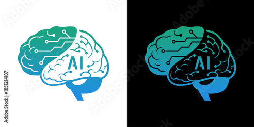AI logo on a futuristic circuit in brain.