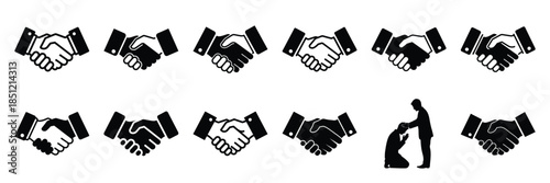 a collection of agreement handshake minimal vector icon set, Human interaction vector icon set.