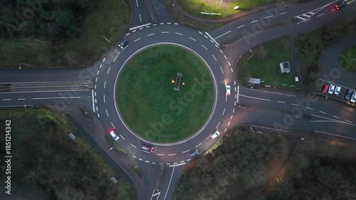 Aerial Night View of Roundabout with Moving Traffic
