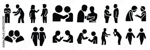a collection of body language interaction minimal vector icon set, Human interaction vector icon set.