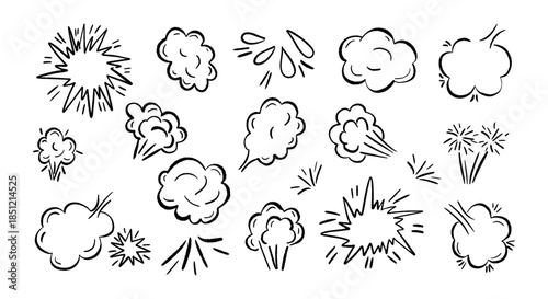 Hand drawn comic smoke Set. Doodle style.