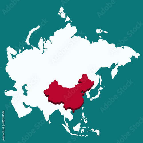 China Country highlighted 3D map on Asia continent map vector illustration	
