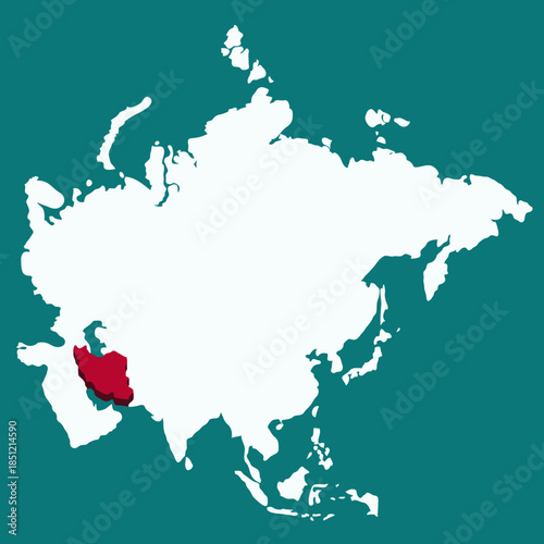 Iran Country highlighted 3D map on Asia continent map vector illustration	