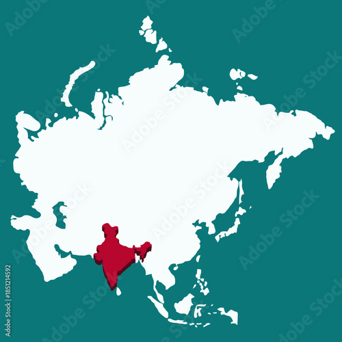 India Country highlighted 3D map on Asia continent map vector illustration	
