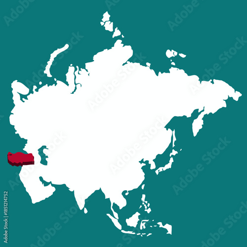 Turkey Country highlighted 3D map on Asia continent map vector illustration	