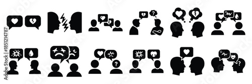 a collection of emotional conversation minimal vector icon set, Human interaction vector icon set.