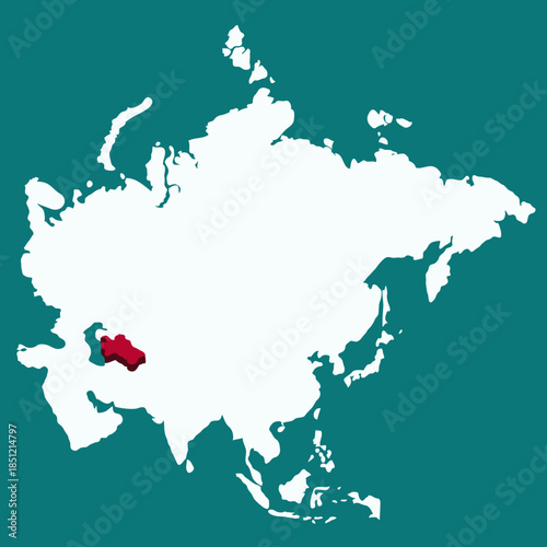 Turkmenistan Country highlighted 3D map on Asia continent map vector illustration	