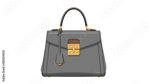 Elegant gray women's handbag with a structured top handle and stylish gold clasp, representing luxury fashion and accessories.