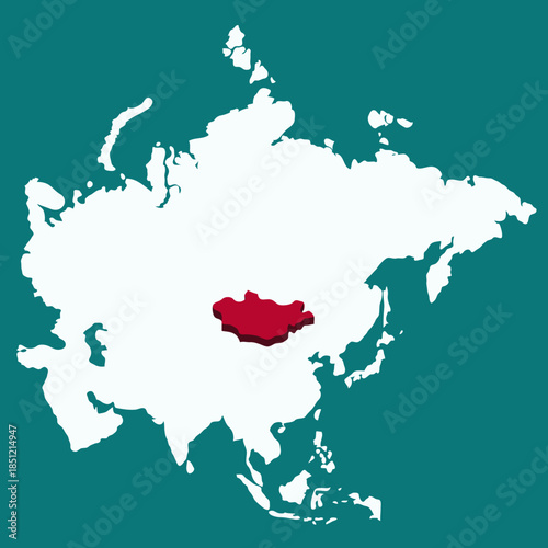 Mongolia Country highlighted 3D map on Asia continent map vector illustration	