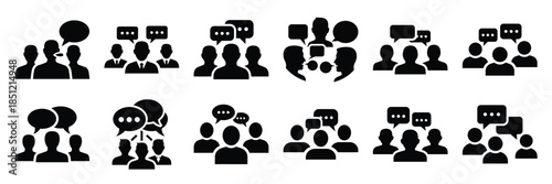 a collection of group conversation minimal vector icon set, Human interaction vector icon set.