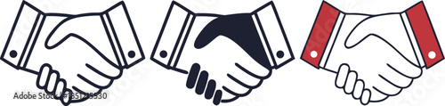 Handshake Icon Set – Business Agreement, Partnership, Deal, Trust, Teamwork, Cooperation, Contract, Vector Symbols for Web, App, UI, Presentation