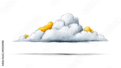 Watercolor illustration of a fluffy cloud with golden sunlight peeking through