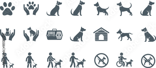 Collection of dog and cat icons for pet care and adoption