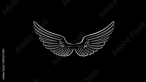 Elegant stylized white wings spread wide on a black background, a minimalist graphic illustration symbolizing freedom, flight, and aspiration.
