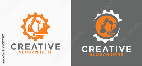 Mining Logo Collection Simple Symbols of excavator logos in mountain mining