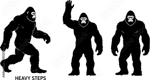 Bigfoot Sasquatch Silhouette Walking Standing Poses Vector
