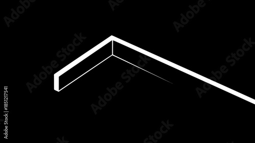 Modern minimalist abstract 3D white line graphic element on black background, futuristic clean corner or direction indicator