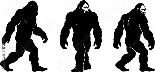 Bigfoot Sasquatch Silhouette Walking Standing Poses Vector