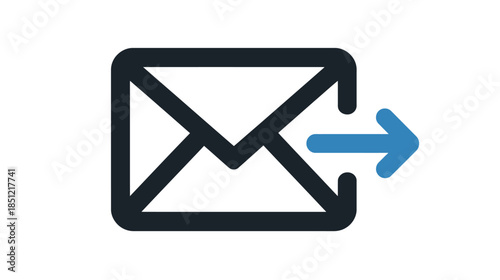 Digital email message send icon with an envelope and blue arrow, symbolizing outgoing mail and communication technology