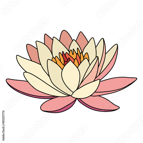 Pastel soft floral drawing with lotus flower on a white background. Pink Lotus vector illustration.