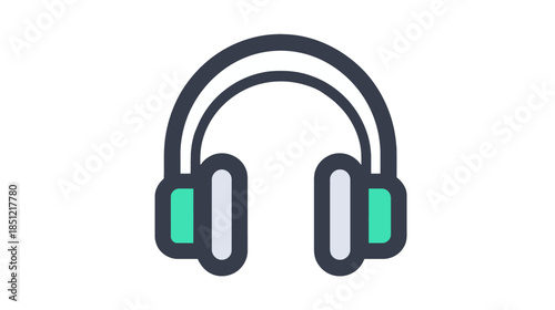 Modern flat design icon of over-ear headphones with mint accents, perfect for audio, music, listening, podcasts, and communication.