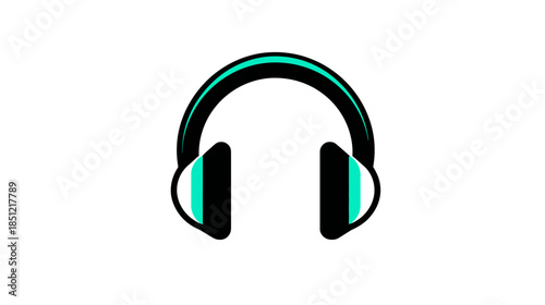 Modern Black and Teal Headphones Icon for Audio, Music, Listening, and Sound Technology Concepts - Digital Graphic