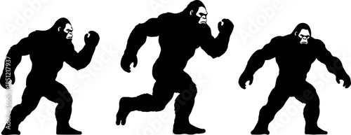 Sasquatch Bigfoot Silhouette Trio Walking and Standing Vector Art