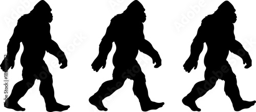 Sasquatch Bigfoot Silhouette Trio Walking and Standing Vector Art