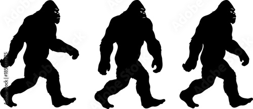Sasquatch Bigfoot Silhouette Trio Walking and Standing Vector Art