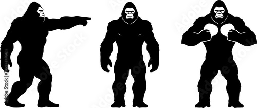 Sasquatch Bigfoot Silhouette Trio Walking and Standing Vector Art