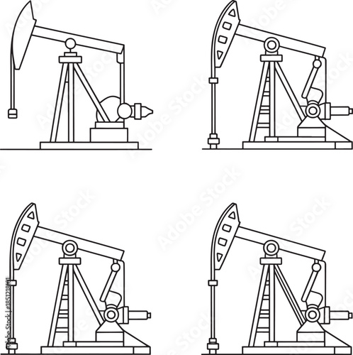 Set of Pumpjack Outline vector illustration isolated On Transparent Background