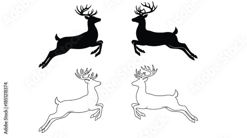 Silhouettes of leaping deer black and white contrasting animal figures