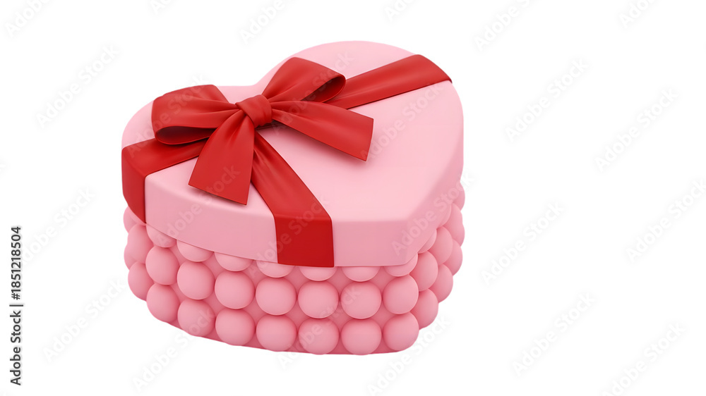 Obraz premium Pink heart shaped gift box with red ribbon and bow