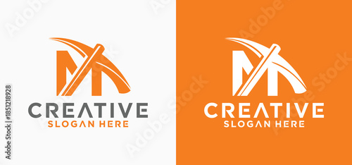 Mining Logo Collection Simple Symbols of excavator logos in mountain mining
