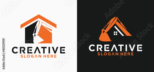 Excavator initial logo, Logo of initial alphabet combination of excavator heavy equipment.