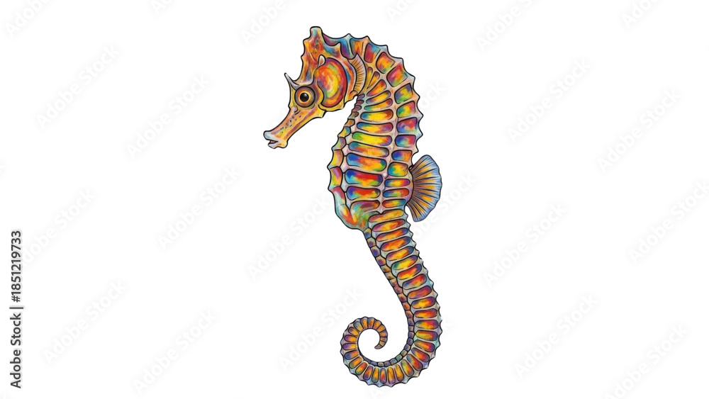 Fototapeta premium Vibrant Colorful Tropical Seahorse Illustration, Isolated Marine Animal Graphic isolated PNG with Transparent Background
