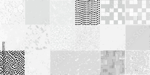 A collection of nine monochrome abstract textures and patterns displayed in squares