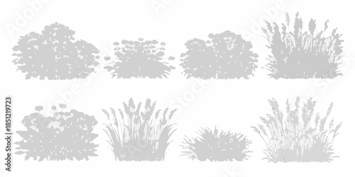 A collection of silhouetted shrub and grass top views for landscape design
