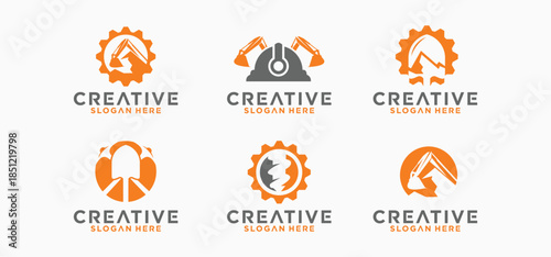 Mining Logo Collection Simple Symbols of excavator logos in mountain mining