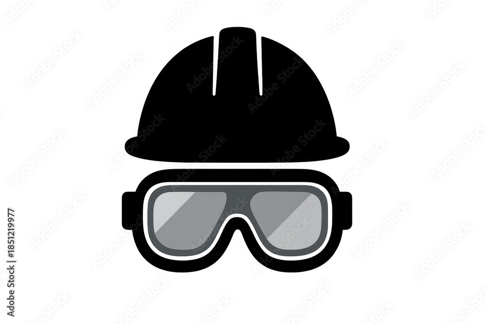Naklejka premium Personal protective equipment icon featuring a hard hat and safety goggles, representing on-site worker safety and protection