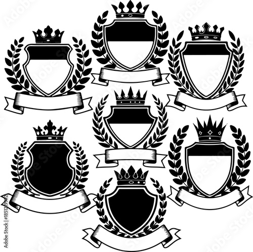Vintage Heraldic Shield with Ribbon Banner Vector Collection