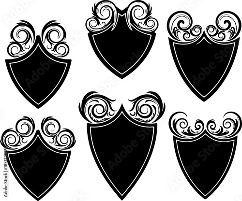 Vintage Heraldic Shield with Ribbon Banner Vector Collection